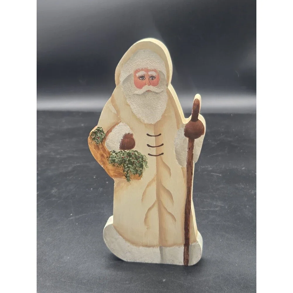 Vintage Hand Painted Wooden Old World Santa Claus Signed Hand Painted